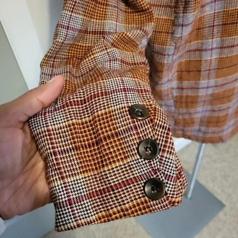 Free People Simply Plaid Linen Blend Oversized One Button Slouchy Blazer(S) - Picture 8 of 12